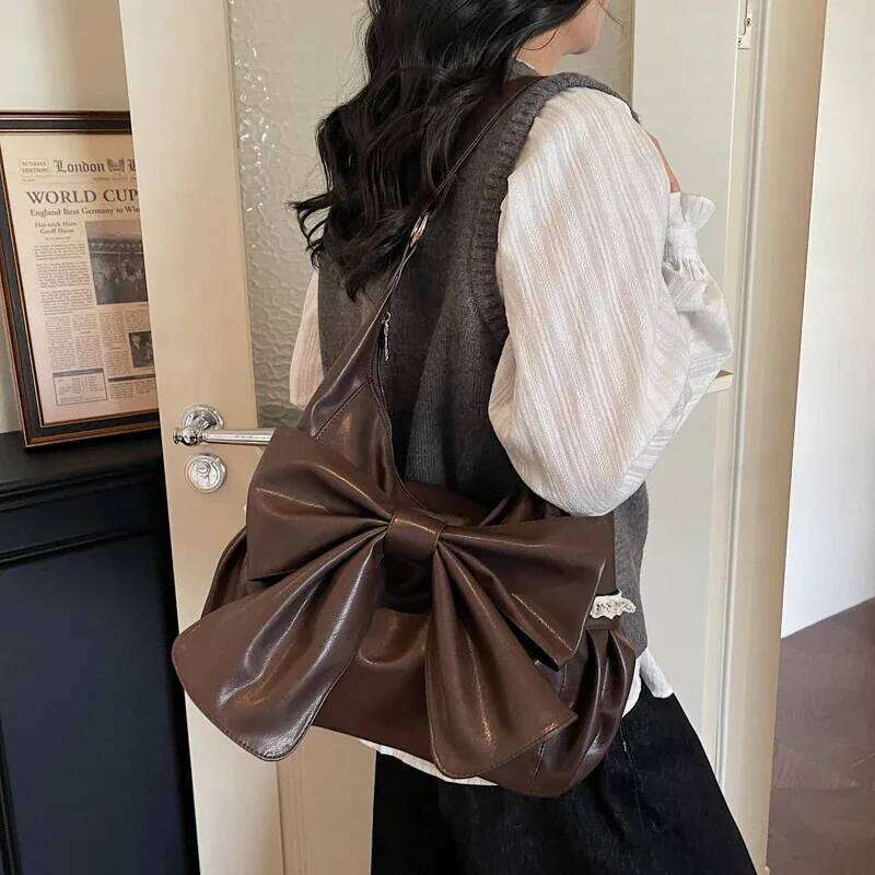 Retro Pu Leather Hobo Bag Big Bow Detail Shoulder Crossbody Bags New Casual Daily Commute Soft Texture Fashion Handbag for Women C260204