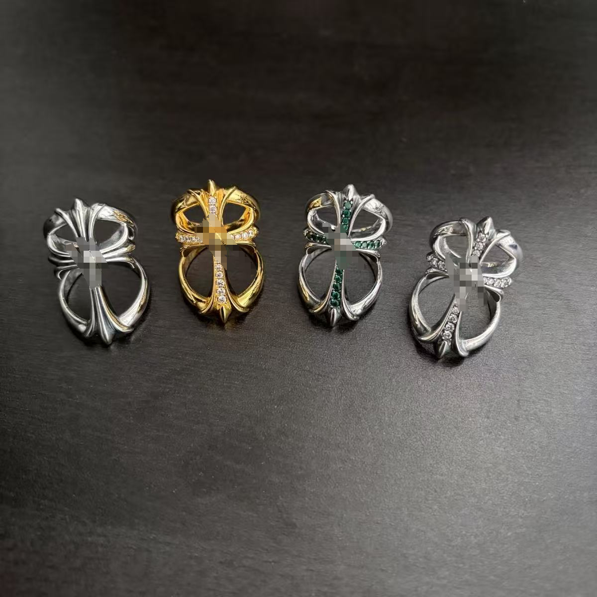 Chromes Rings Designer S925 Thai Silver Cross ring Trend Personality HipHop Punk Lovers Ring Retro Vintage Jewelry Rock Skull Ring For Men Women 20style Gift JD1037