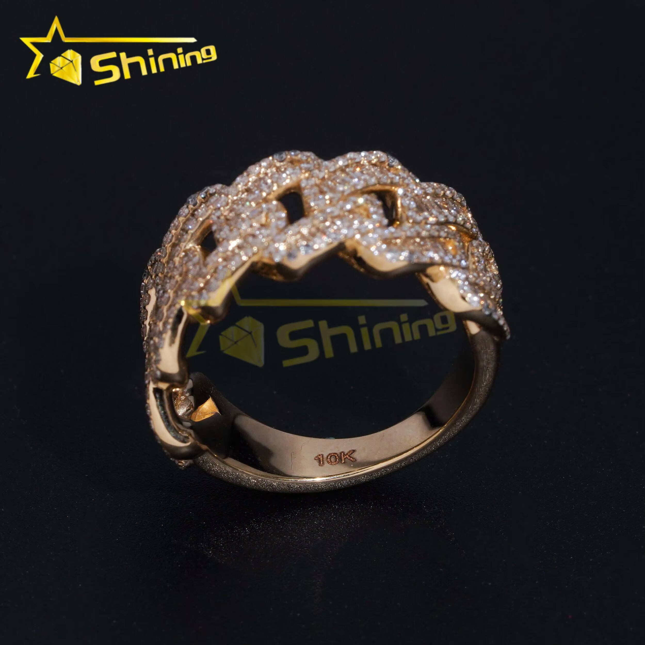 Custom Luxury 10K Real Gold HPHT Lab Diamonds Half Pave Band Hip Hop Cuban Mens Ring