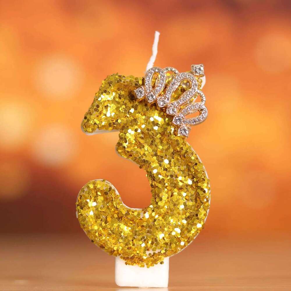 Digital Birthday Cake Crown Three-dimensional Gold Large Candle S260204