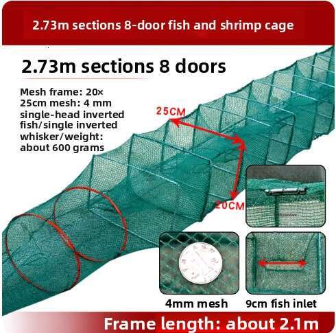Bold Frame Reinforced Shrimp Trap, Escape-Proof Thickened Fishing Net, Universal Fishing Cage for Lobsters, Eels & Crabs, High-Efficiency Fishing Gear