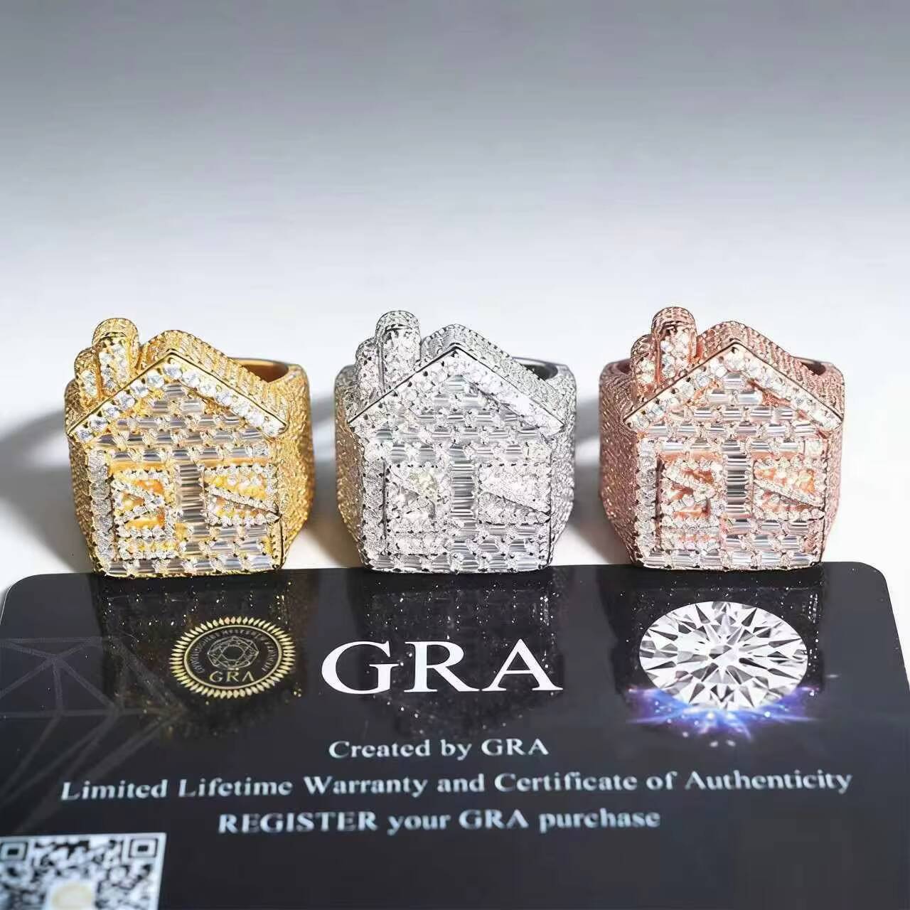925 Sterling Silver Moissanite Rings House Shape Ring Iced Out Moissanite Hip Hop Jewelry High Quality Diamond Pass Diamond Test