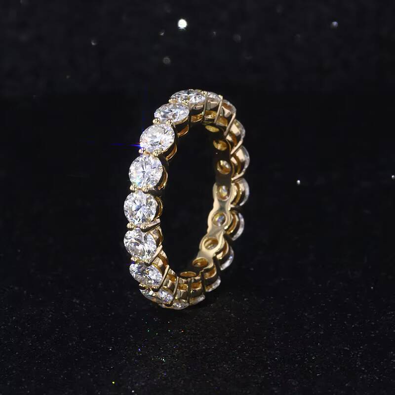 18k Gold Ring Yellow Color Full Eternity Round Shape Moissanite Jewelry Rings