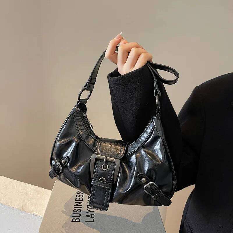 Vintage Spice Girls PU Leather Women's Shoulder Bags Simple Solid Color Pleats Female Armpit Versatile Ladies Cloud Bag C260204