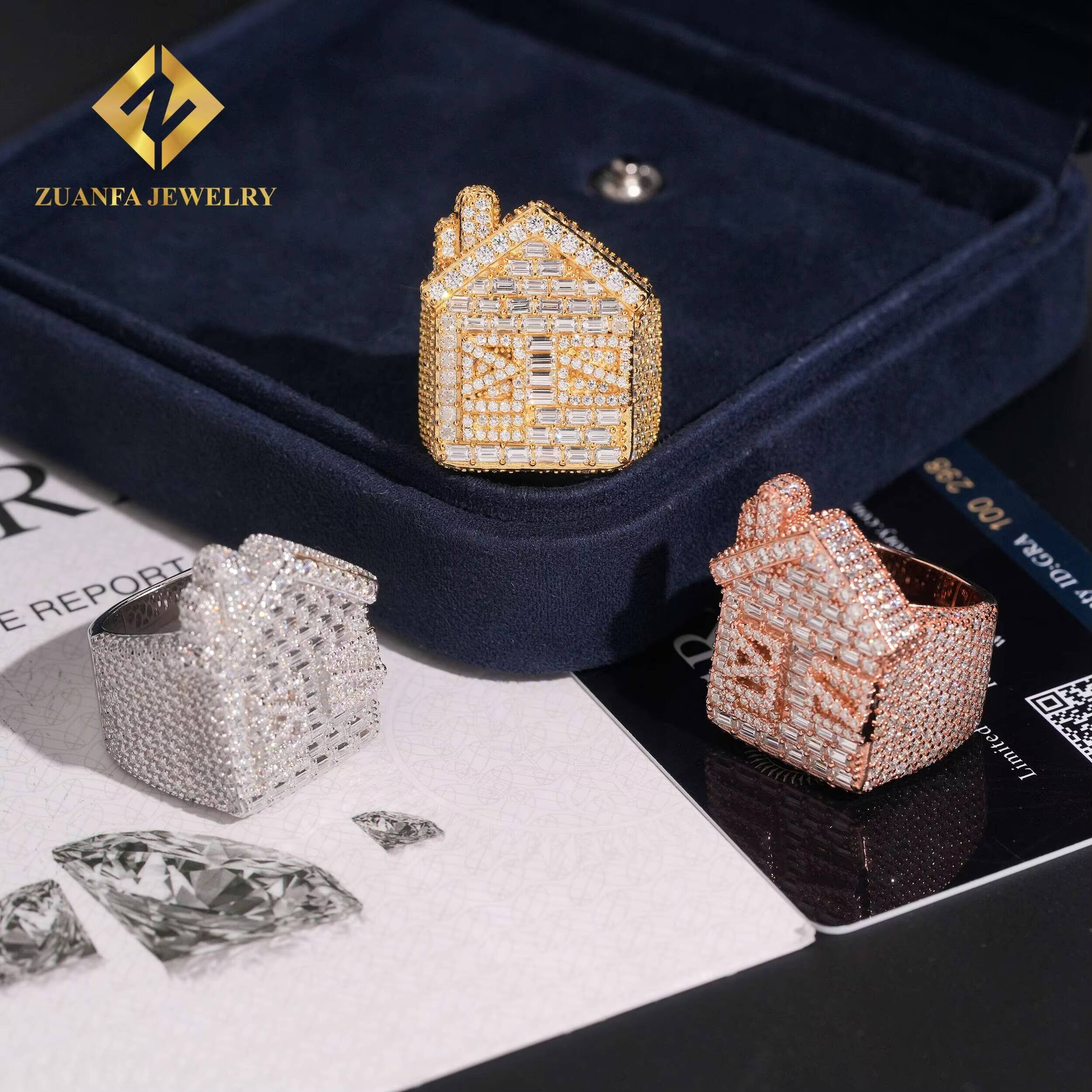 Hot Sale GRA Certified Moissanite House Ring HipHop 925 Sterling Silver Ring High Quality Ring Iced Out Pass Diamond Tester