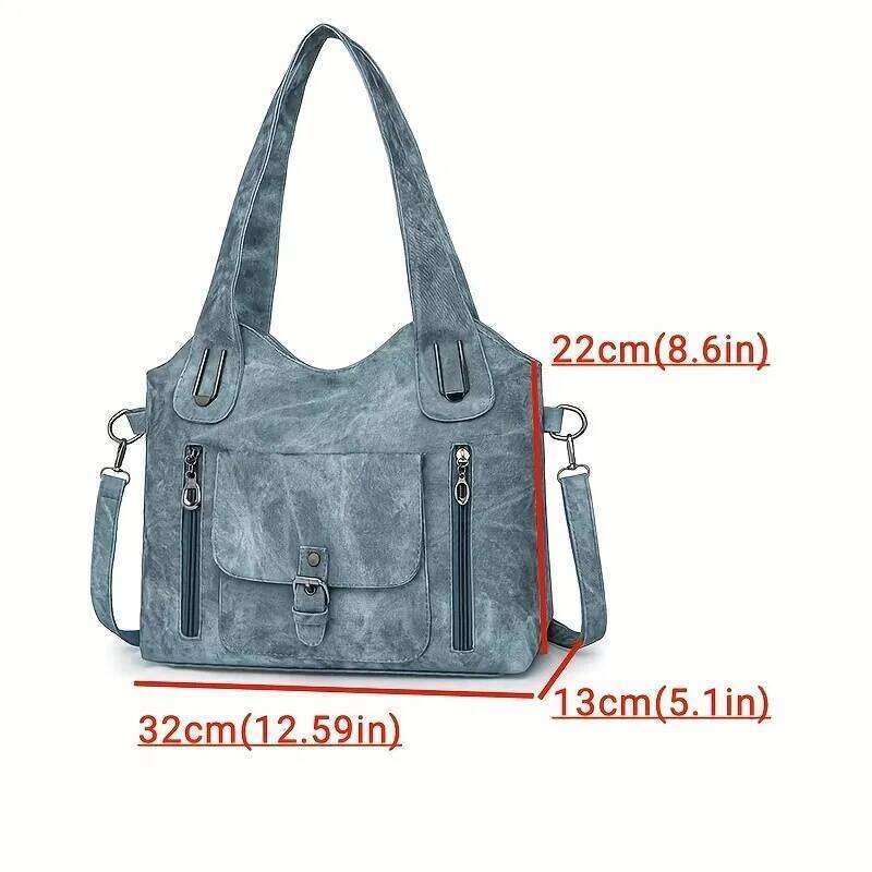 Soft Synthetic Leather Retro Women's Shoulder Tote Bag, Multiple Pockets for Daily Use or Work, Versatile Carry Bag C260204