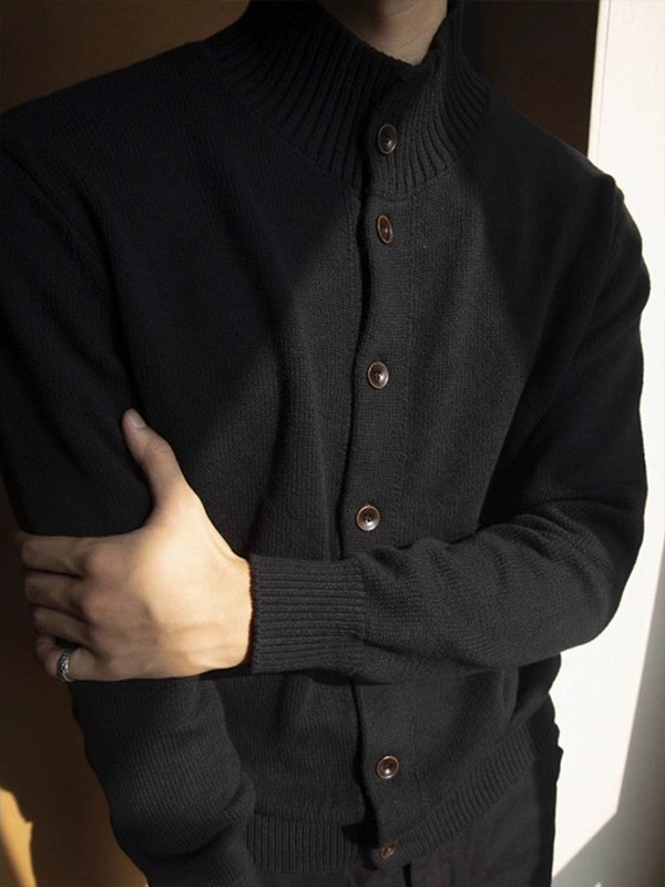 free shipping Ribbed Knit Cardigan with Mock Neck, Men's Sophisticated Coat, Korean Fashion Slim Fit for Layering 2026 hots - view 5