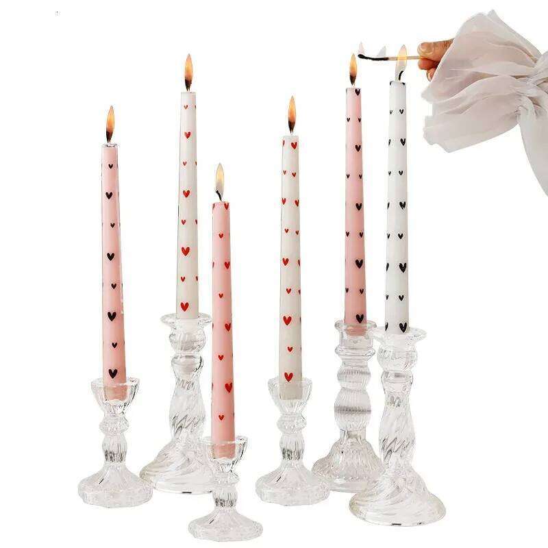 2PCS 25CM Long Pole Printed Candles - Wholesale, Smokeless Column Wax, Romantic for Wedding, Valentine's Day & Banquet S260204