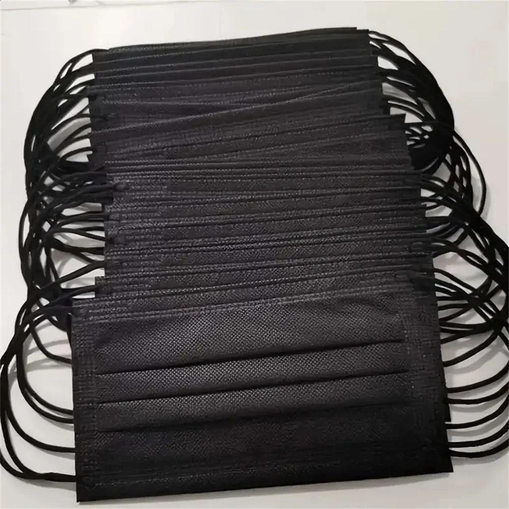 200pcs Black Disposable Face Masks 3 Layers Ply Filter Nonwove Anti Dust Breathable Protective Safe Facemask Adult Mouth Mask 260121