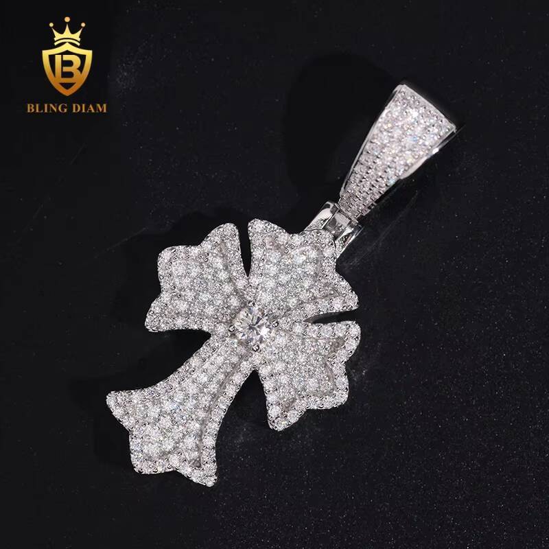 New Fashion GRA Certified Pass Diamond Tester Hip Hop Jewelry 925 Sterling Silver Iced Out VVS Moissanite Cross Pendant