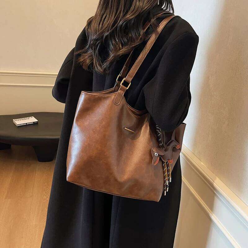 Women Vintage Shoulder PU Leather Retro Tote Handbag Large Capacity Fashion Underarm Female Travel Work Bag C260204