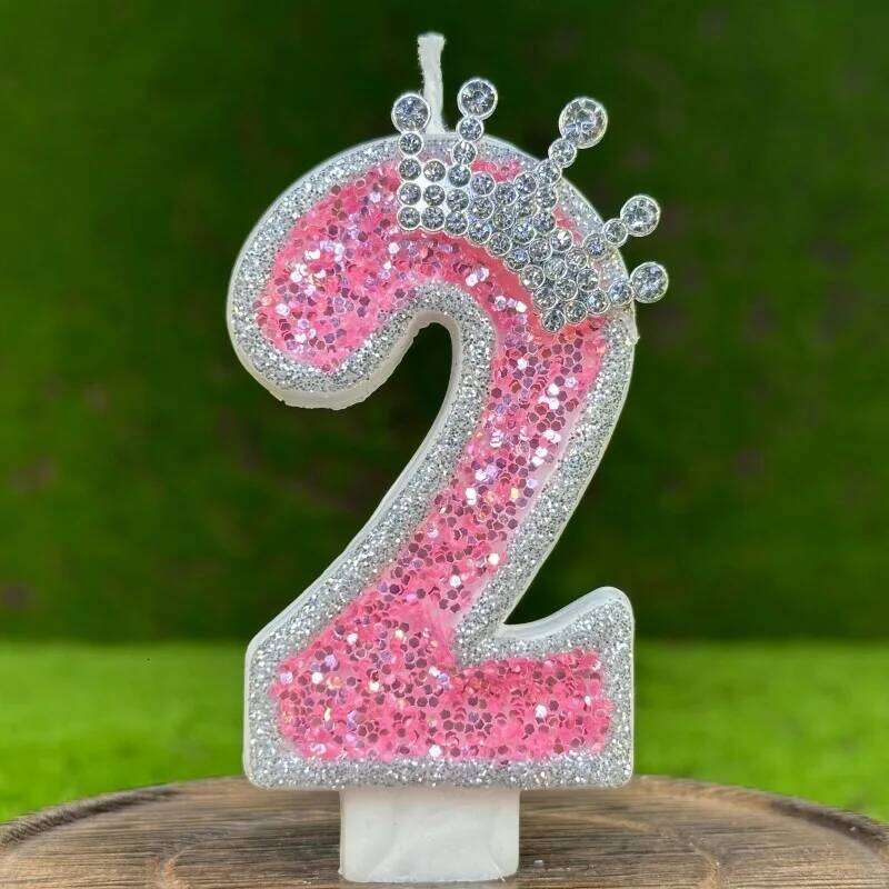 New handicraft Creative 0-9 Pink Number crown Birthday candle With Drip-Prevention Tray Party Anniversary Cake Decoration S260204