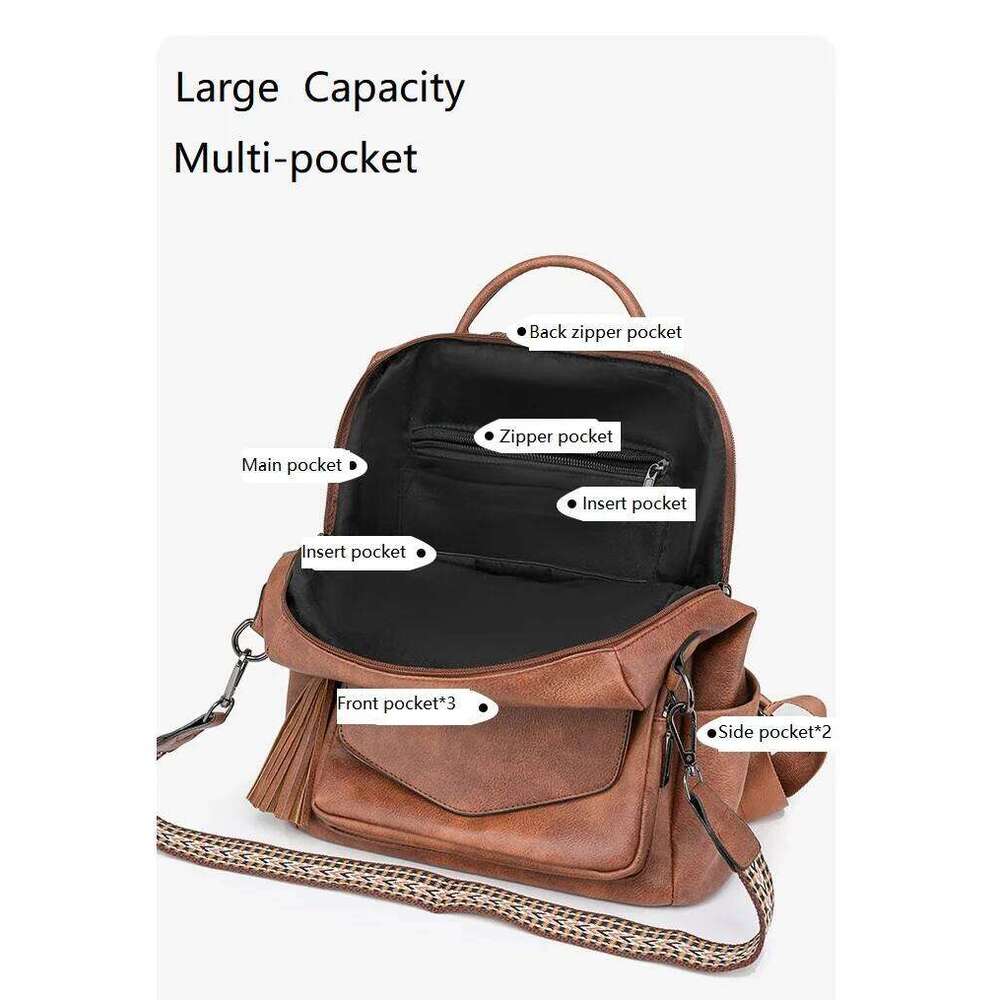 Womens Leather Backpack Purse Fringe Design For Women Travel Fashion Ladies Shoulder Bags 2 Pieces Z260204