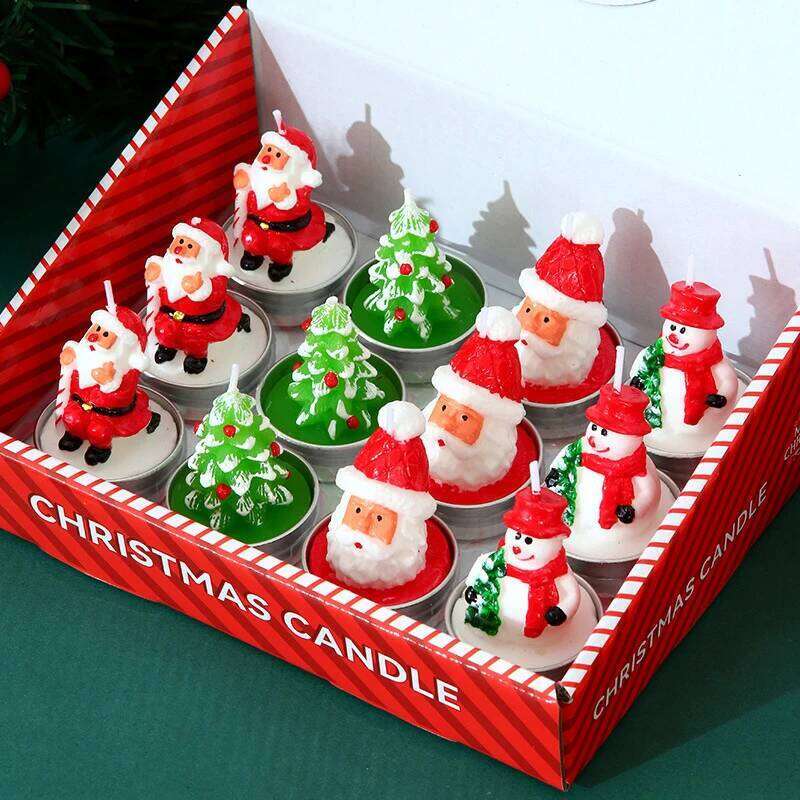 Christmas Tree Santa Claus Candle Gift Box Snowman House Home Party Shaped Decorative Souvenir Centered Kerzen Atmosphere Tools S260204