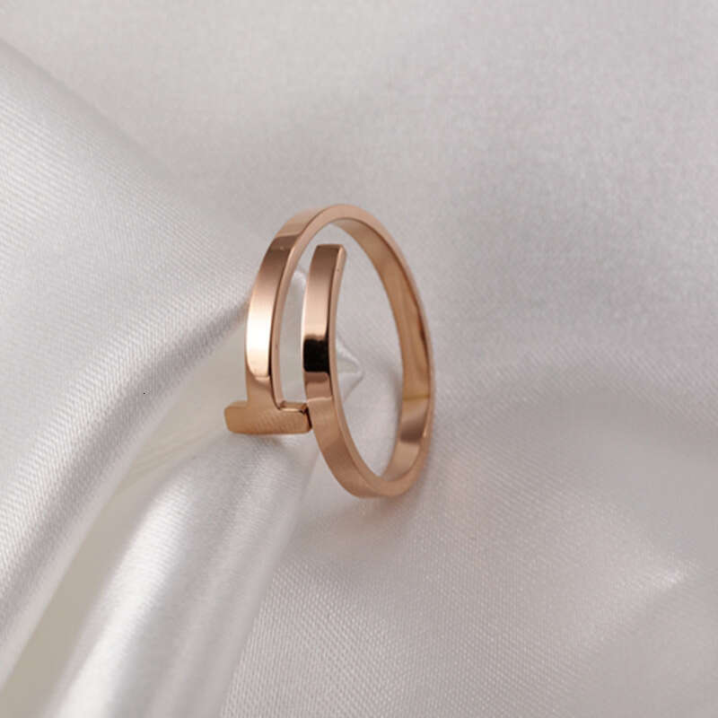 T Letter Adjustable Stainless Rose Gold Titanium Steel Ring Open Rin Unisex Jewelry