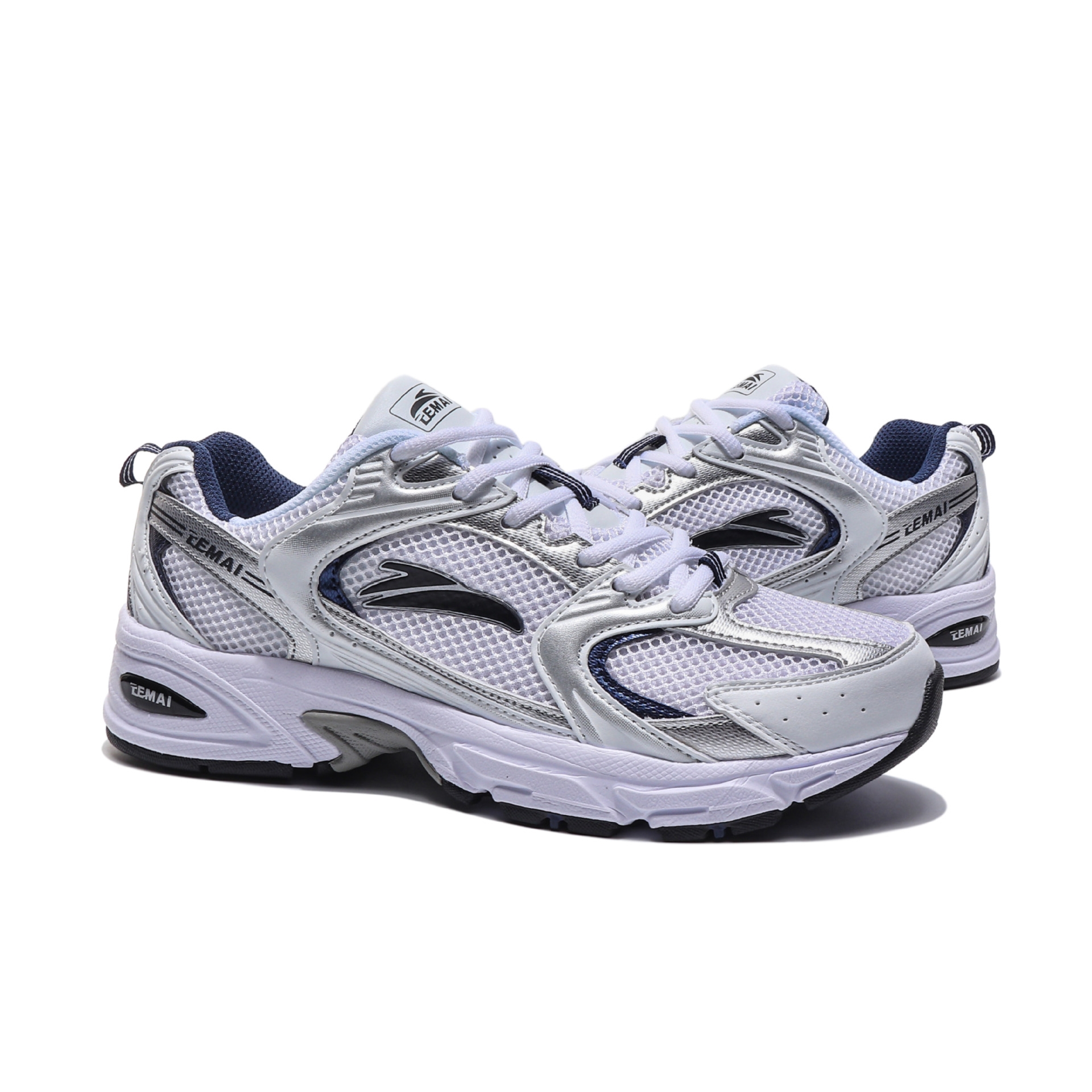 TEMAI 2026 Spring New Silver-White Contrast Color Chunky Sneakers for Men, Mesh Breathable Retro Distressed Sports Shoes, Versatile for Couples