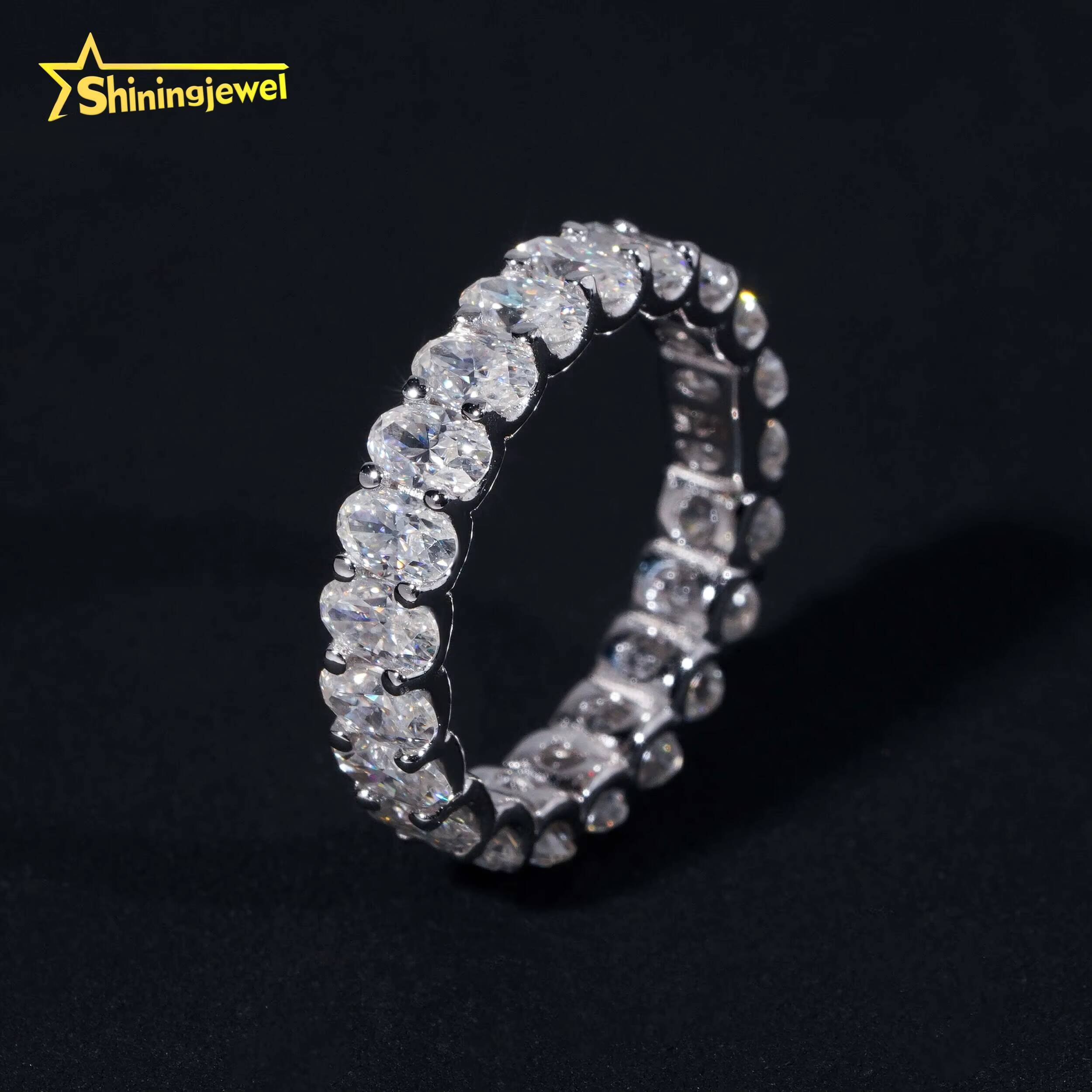 Band Oval Cut Wedding Ring 35mm Moissanite VVS Pass Diamond Test 925 Sliver Gold Plated Engagement Rings Fast Shipping