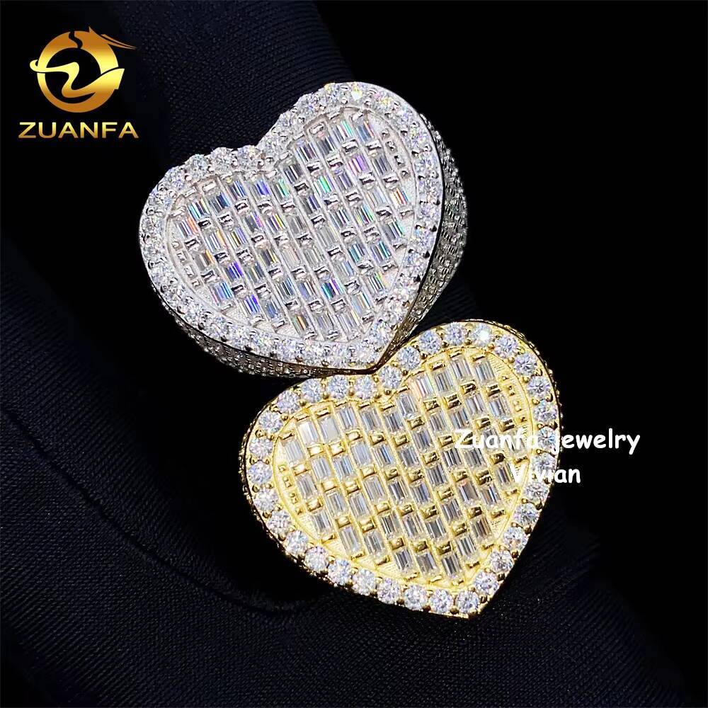 Iced Out Hip Hop Jewelry Gift 925 Sterling Silver VVS Moissanite Diamond Heart Ring for Men