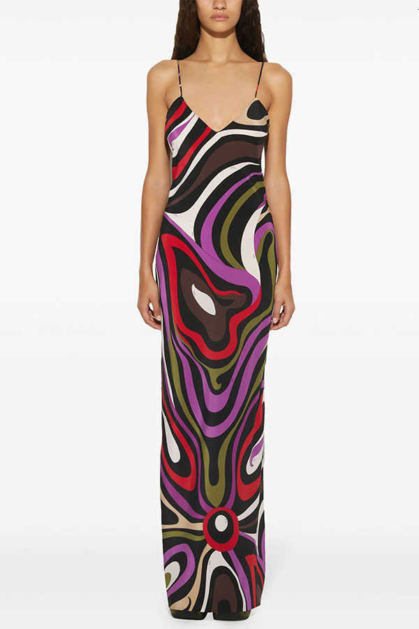 Summer 2025 New Style Printed Satin Halter Backless Long Dress for Women in Europe and AmericaXJ241218