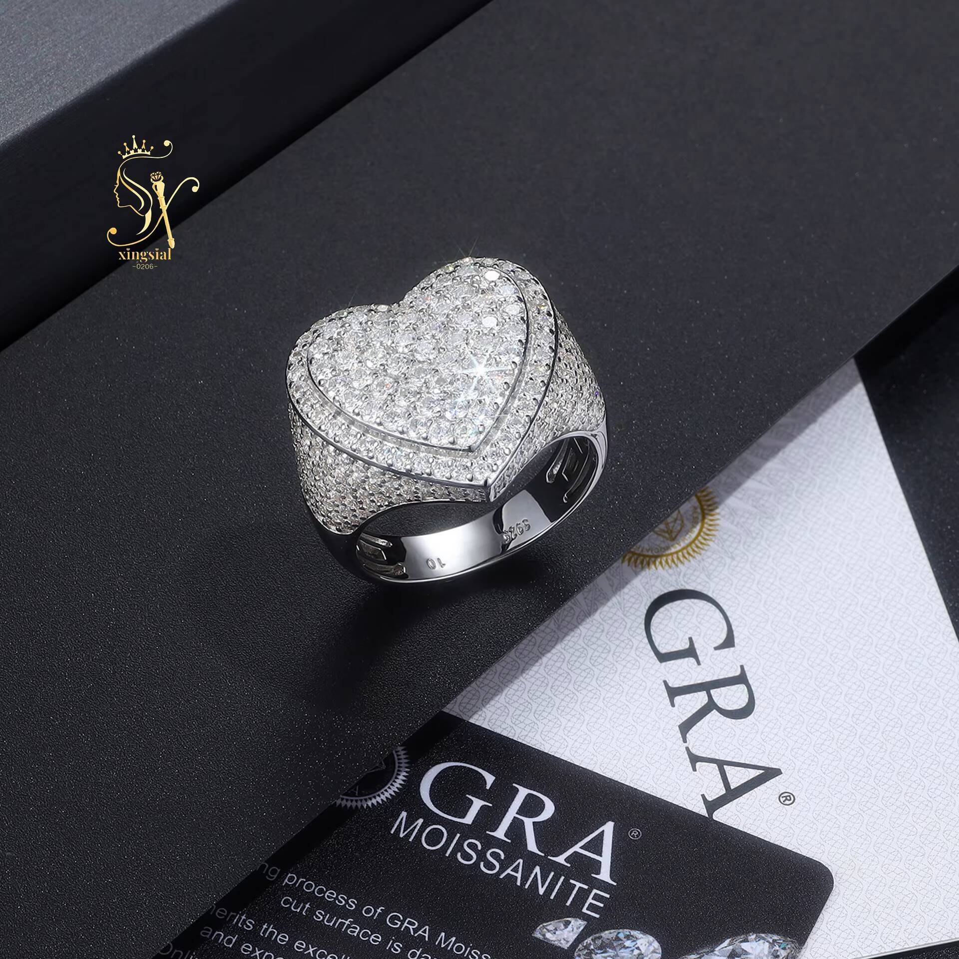 Pass Diamond Tester GRA Heart Ring 925 Sterling Silver Fully Iced Out VVS Diamond Ring Custom Hiphop Moissanite Luxury Ring