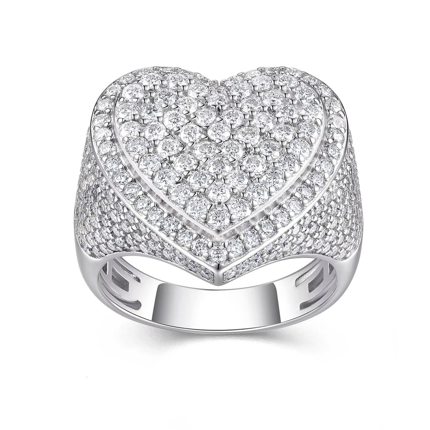 DE Classic Heart Design Moissanite Ring Hip Hop Heart Shape Moissanite Fine Ring Heart-shaped 925 Silver VVS1 Moissanite Ring