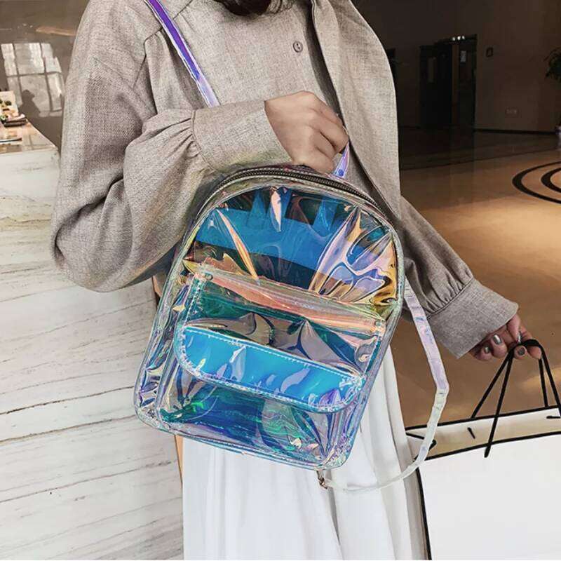PVC Transparent Clear Women Ita Harajuku School Bag For Teen Girls Rucksack Kawaii Holographic Backpack Z260202