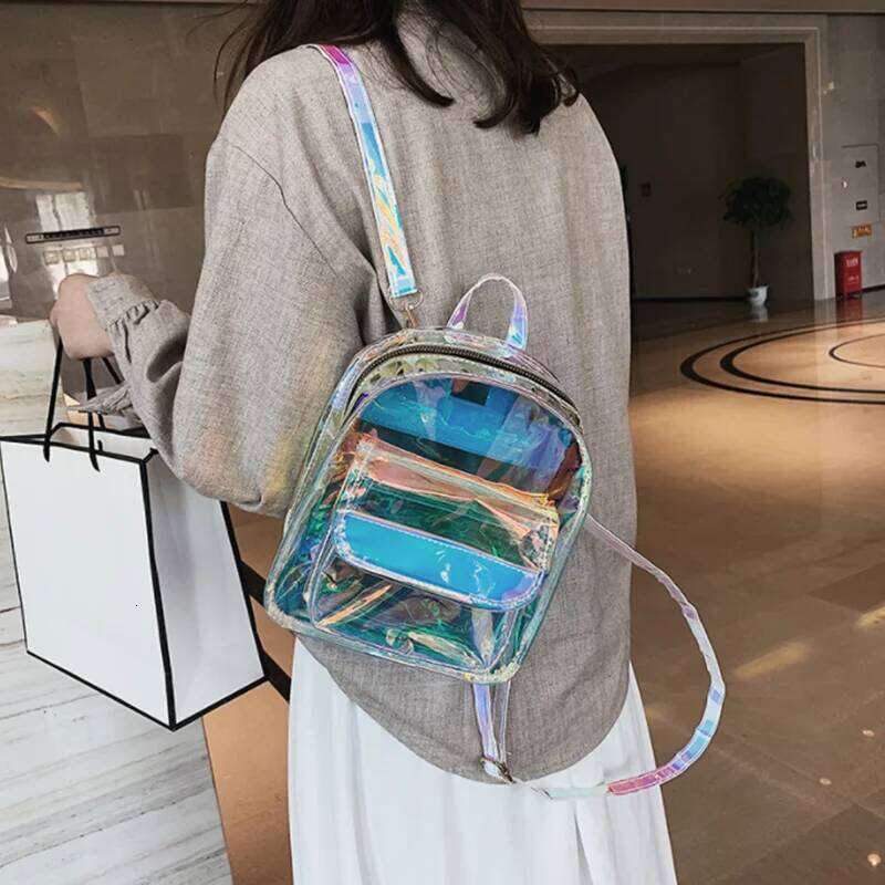 PVC Transparent Clear Women Ita Harajuku School Bag For Teen Girls Rucksack Kawaii Holographic Backpack Z260204