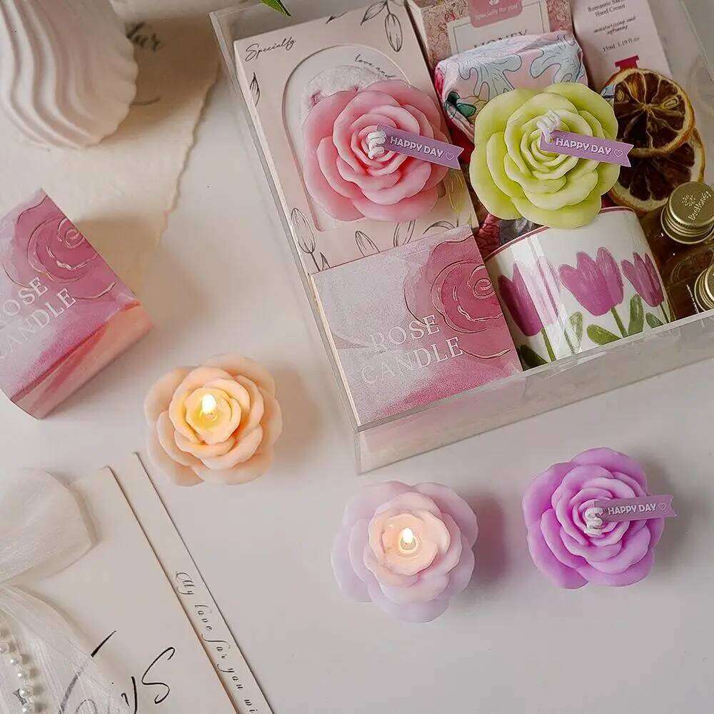 Rose Handmade Scented Aromatherapy Soy Wax Candle Wedding Birthday Candles Party Home Decoration Photo Props S260204