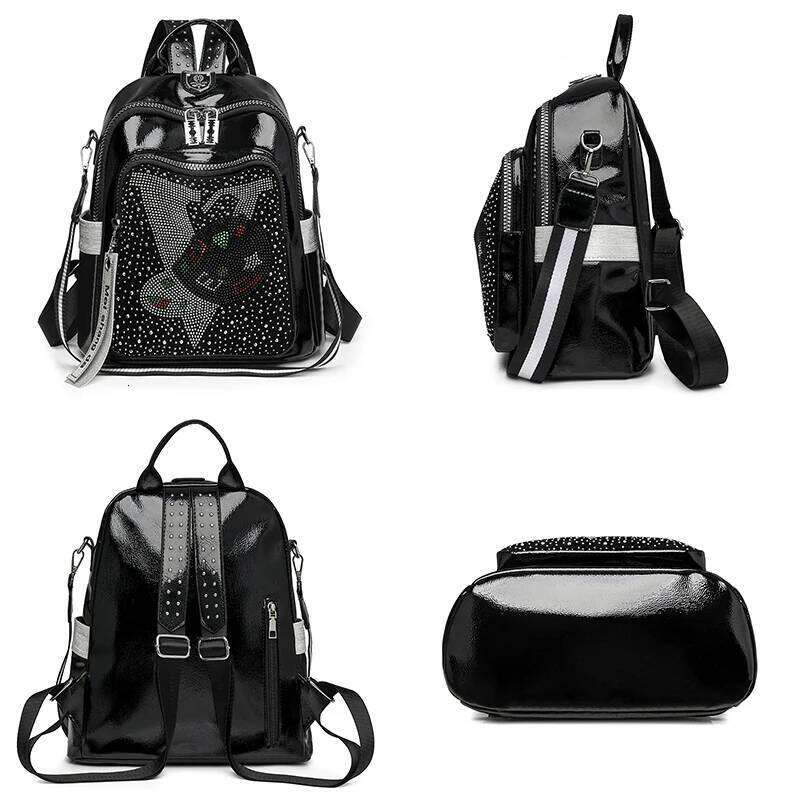 High Quality Leather Multifunctional Backpack With Diamond Stickers Large Capacity Mochilas Luxurious Women's Brand Bag Z260202