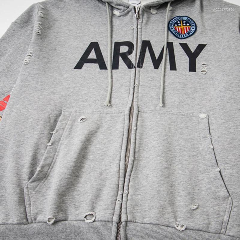 Men's Jackets Retro Old Protocol Index Hoodie Autumn Casual Loose Hooded Sweatshirt Patchwork Pattern Print Zipper Cardigan Streetwear