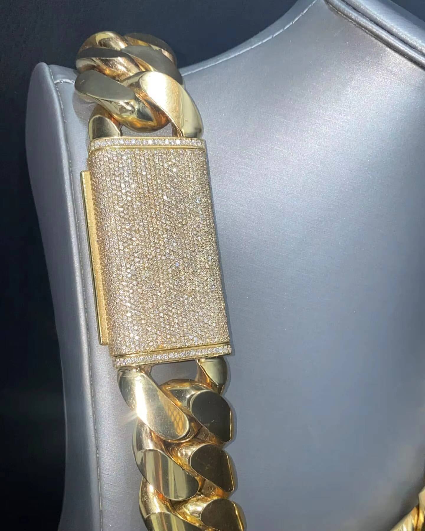 14K Yellow Gold Handmade VVS1 Moissanite 925 Sterling Silver, Men's Cuban Chain