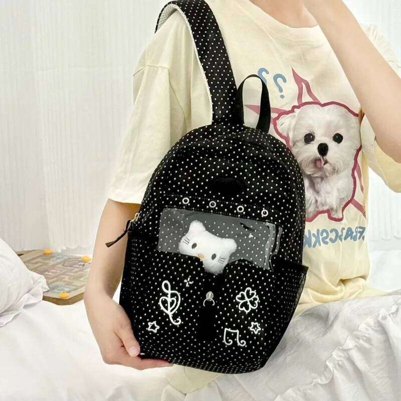 Polka Dot Casual Student Backpack Transparent Pocket Japanese Ita Two Sized Large Capacity Schoolbags Printed Cute Bag Women Z260202