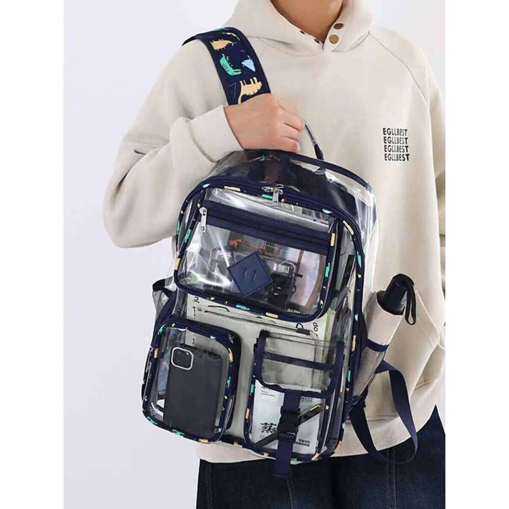 New Clear for, Durable PVC Transparent Bookbag for Girls, Large Capacity Elementary School Bag See Through Backpack Z260202