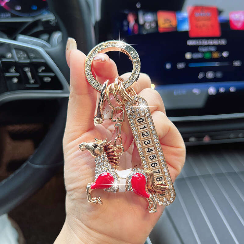 Anti-lost Car Keychain With Diamond Inlay Zodiac Pendant Creative Horse Bag Charm New Year Gift