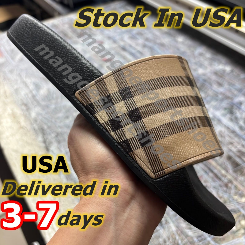 Designer Check slides for men Summer Beach Slippers Vintage Tartan Slider Men Women High Quality Luxury Sandals Archive Beige Print Embossed Slide 35-46 with box