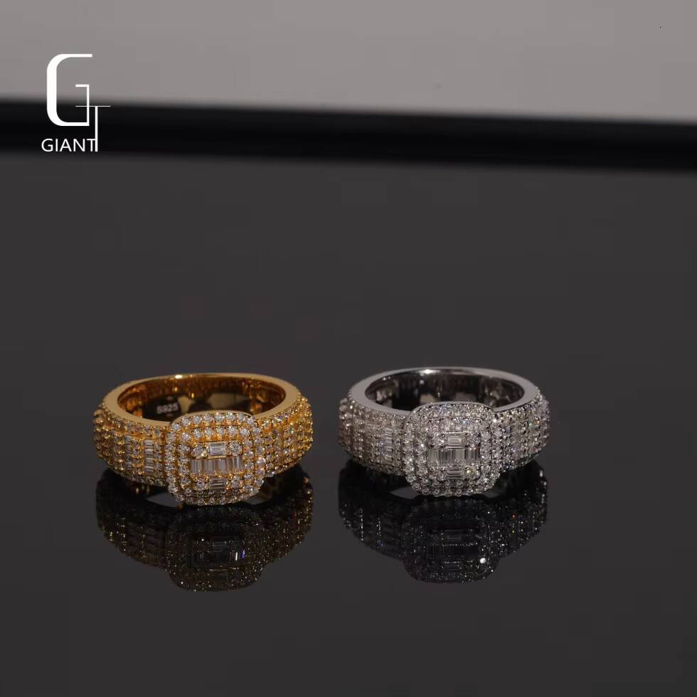 GRA Custom Jewelry Emerald Cut Hip Hop VVS Moissanite Diamond Rings D 925 Sterling Silver Moissanite Rings for Men Accessories