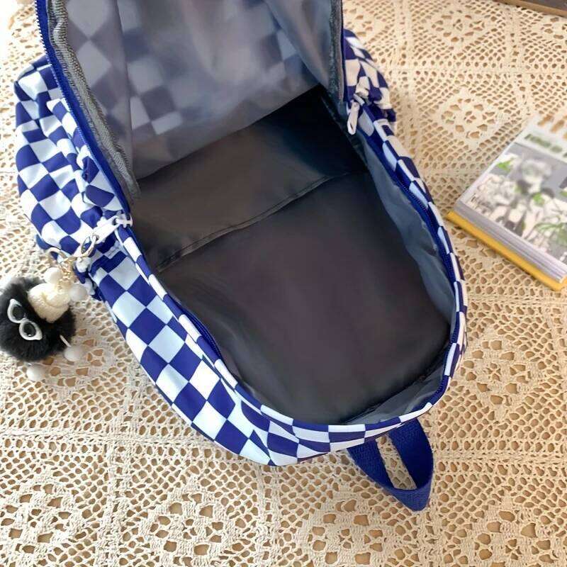 Bags Female Junior High College Middle School Students, Ins-Style Girls' Backpacks, Checkerboard Pattern Backpacks for Girls, Available in Five C