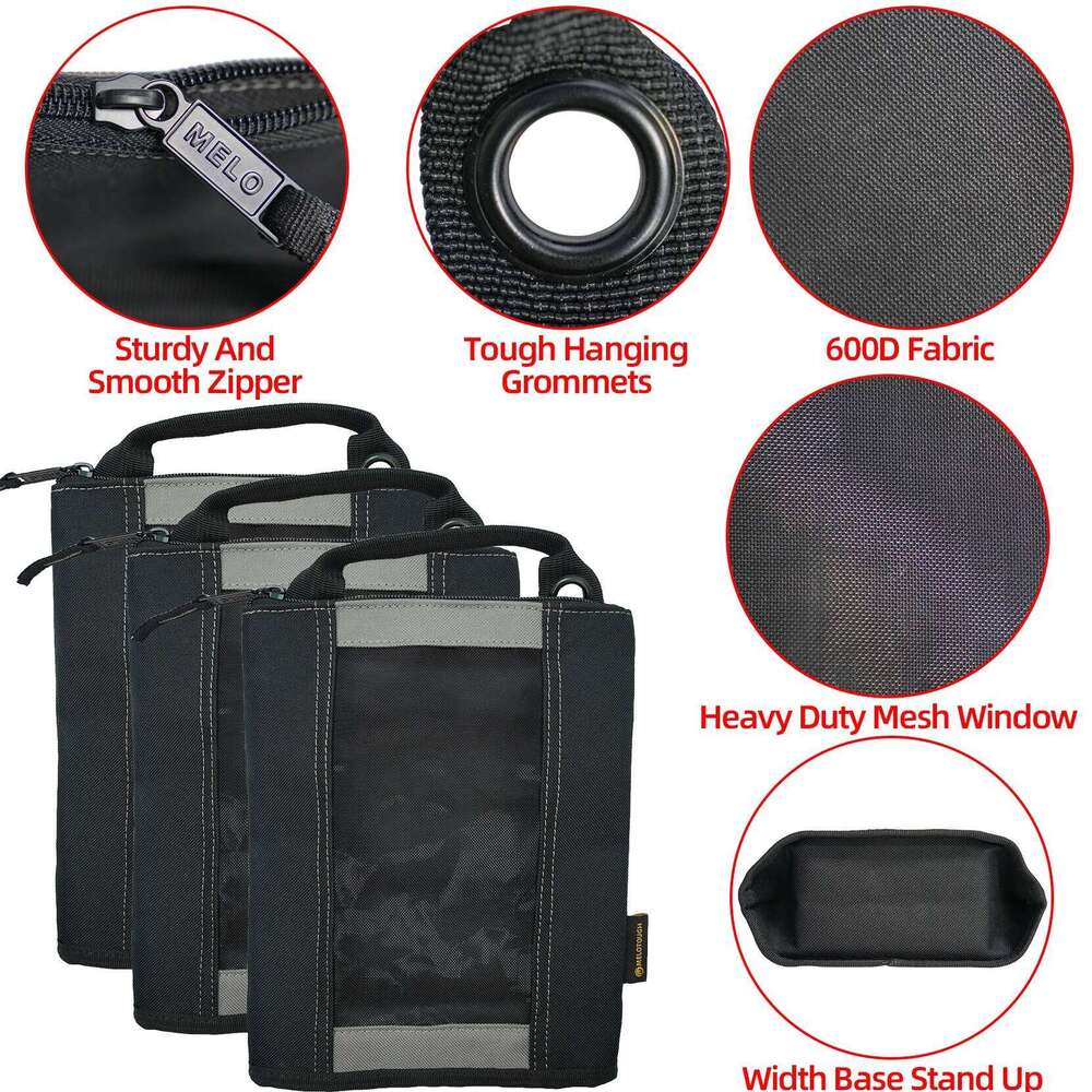 MELOTOUGH Canvas Tool Pouch Zipper Bag -Fastener bag with Mesh Window and Hanging Grommets 2 pack Z260202