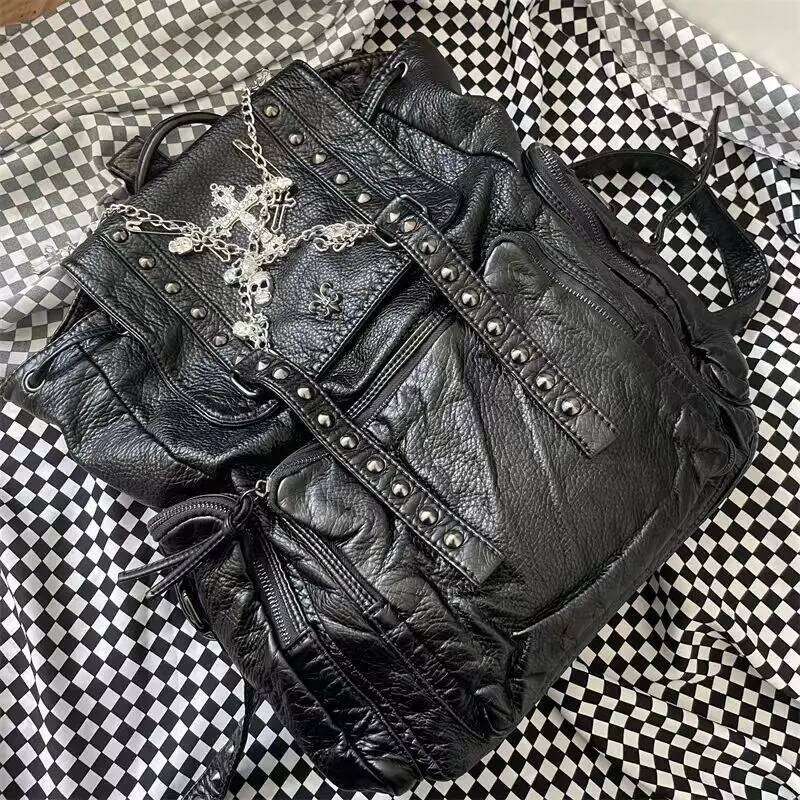 Grunge Rivet black Y2k Backpack Women Gothic Subculture Punk Cross Black Mochila Ladies Vintage Harajuku Backpacks Aesthetic Z260202