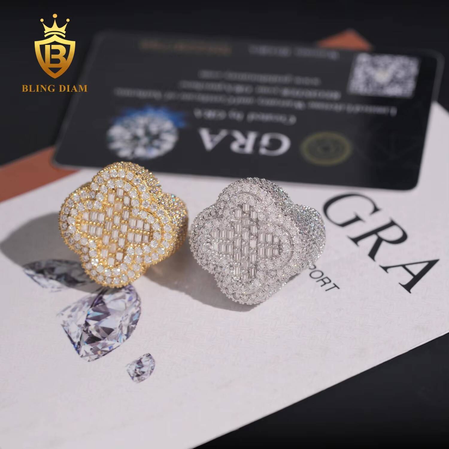 Hip Hop Jewelry 925 Sterling Silver Gold Plated Men Cuban 4 Four Leaf Clover Rings Vvs Moissanite Iced Out Pass Diamond Tester