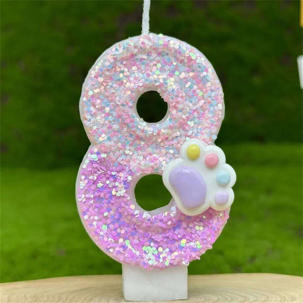 3D Decorating Glitter Pink Claw Theme Number Candles Topper Birthday Party Cake Decoration S260204