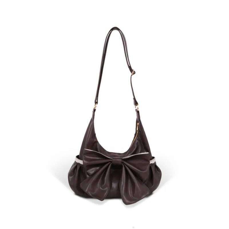 Korean Retro Bow Lace Tote Women Brown Soft Leather Large Capacity Shoulder Ladies Sweet Cute Harajuku Crossbody Bag New C260204