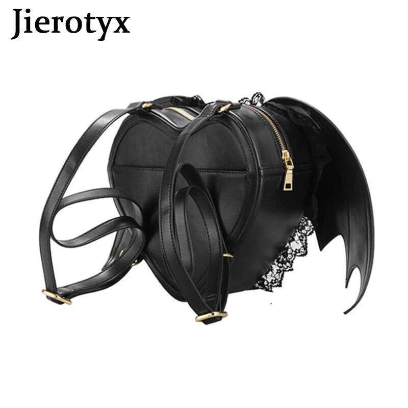 JIEROTYX Gothic Bat Wing Women Backpack Bag Black Punk Stylish School Bags for Girl Angel Wings Cute Little Devil Package Z260204
