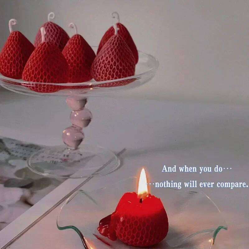 4pcs/1pc Strawberry Soy Wax Aromatherapy Scented Fruit Candles Birthday Cake Topper Party Home Decoration Room Accessory S260204