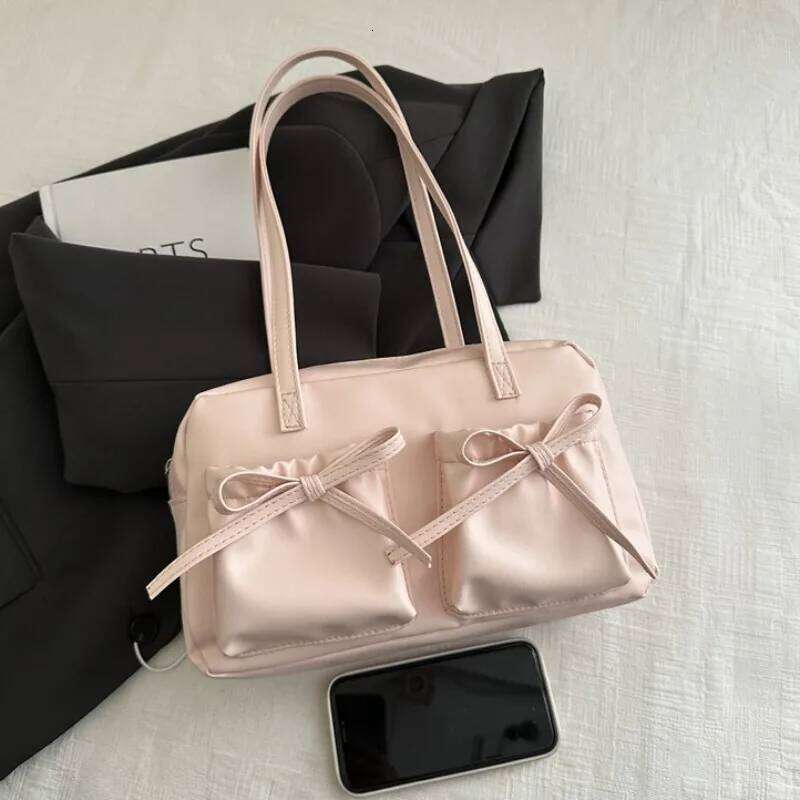 Cute Bow Tie Design Underarm Bags for Women 2025 Y2K Korean Fashion Handbags and Purses Pu Leather Shoulder Designer Bag C260204