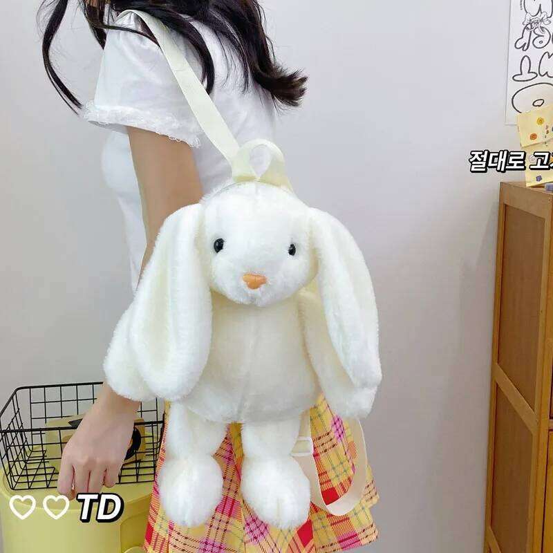 Long Ear Rabbit Fashion Plush Backpack Chain Strap Children's Crossbody Bag Knapsack Z260204