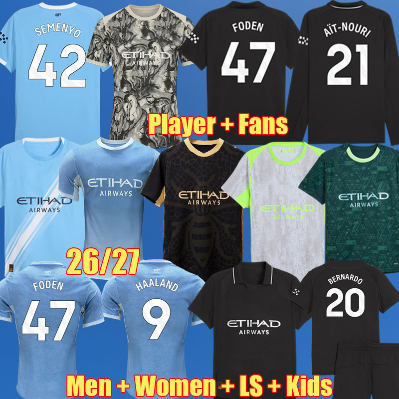 26 27 Man City Soccer Jerseys HAALAND SEMENYO DOKU CHERKI Blue Moon FODEN GREALISH CHERKI football shirt 2025 2026 BERNARDO YTIC RODRIGO Kids 3XL 4XL 996
