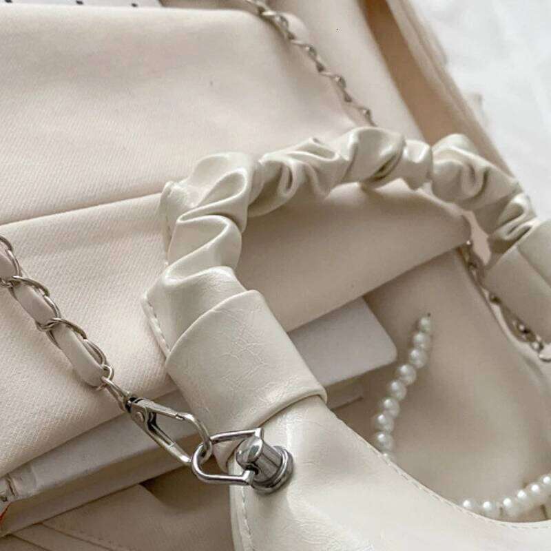 Hot Y2K New Underarm Bags for Women Pleated Handle Design Ladies Pearl Bow Handbag Adjustable Strap Shoulder Crossbody Bag C260204