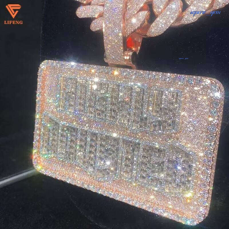 Lifeng Jewelry Custom Luxury Ice Out VVS Moissanite Charm Diamond Letter Silver 2 Tone Hip Hop Pendant Gift