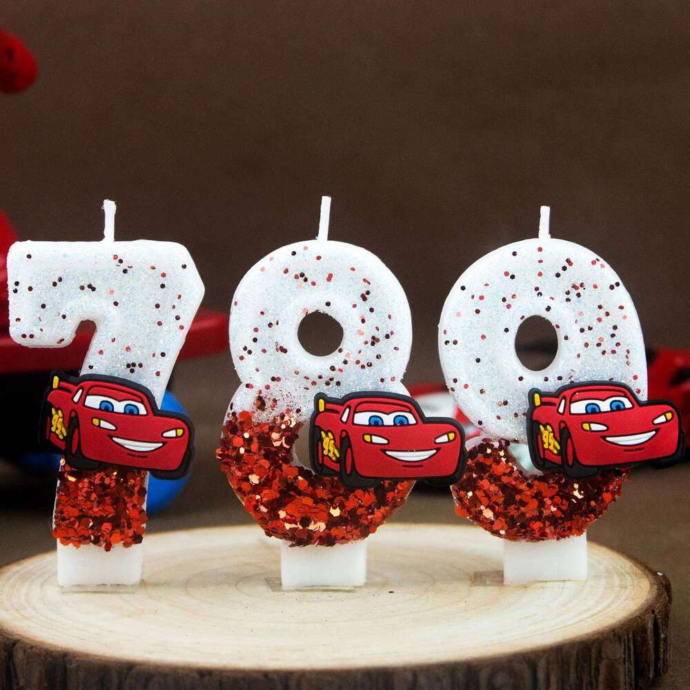 Digital 0-9 Racing Story Lightning McQueen Birthday Candle Cute Cake with Plugin S260204